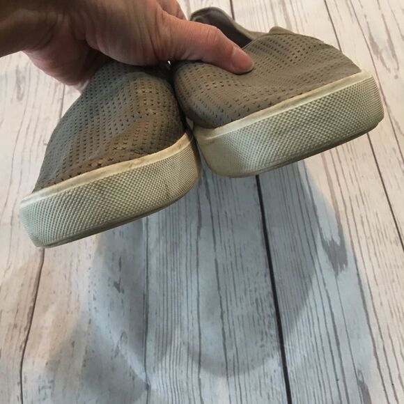 VINCE Gray Perforated Leather Slip On Sneakers - Picture 4 of 8